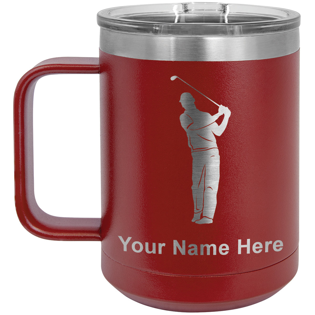 15oz Vacuum Insulated Coffee Mug, Golfer, Personalized Engraving Included