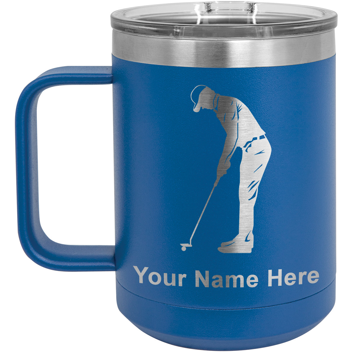 15oz Vacuum Insulated Coffee Mug, Golfer Putting, Personalized Engraving Included