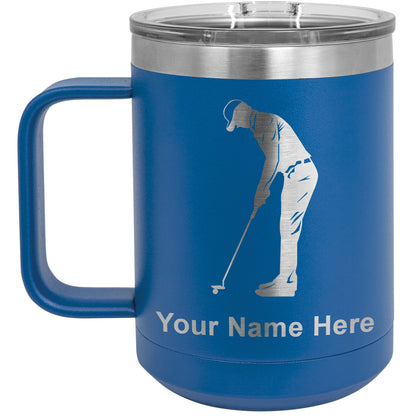 15oz Vacuum Insulated Coffee Mug, Golfer Putting, Personalized Engraving Included