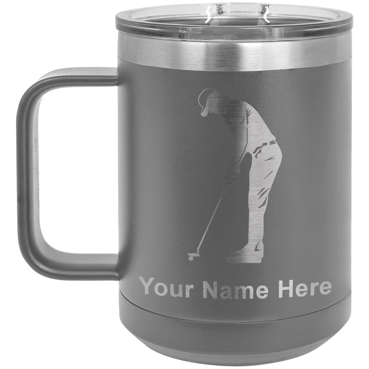 15oz Vacuum Insulated Coffee Mug, Golfer Putting, Personalized Engraving Included