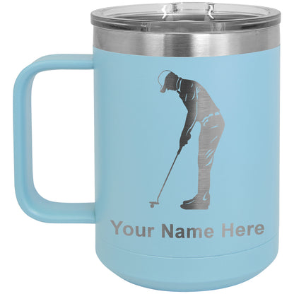 15oz Vacuum Insulated Coffee Mug, Golfer Putting, Personalized Engraving Included