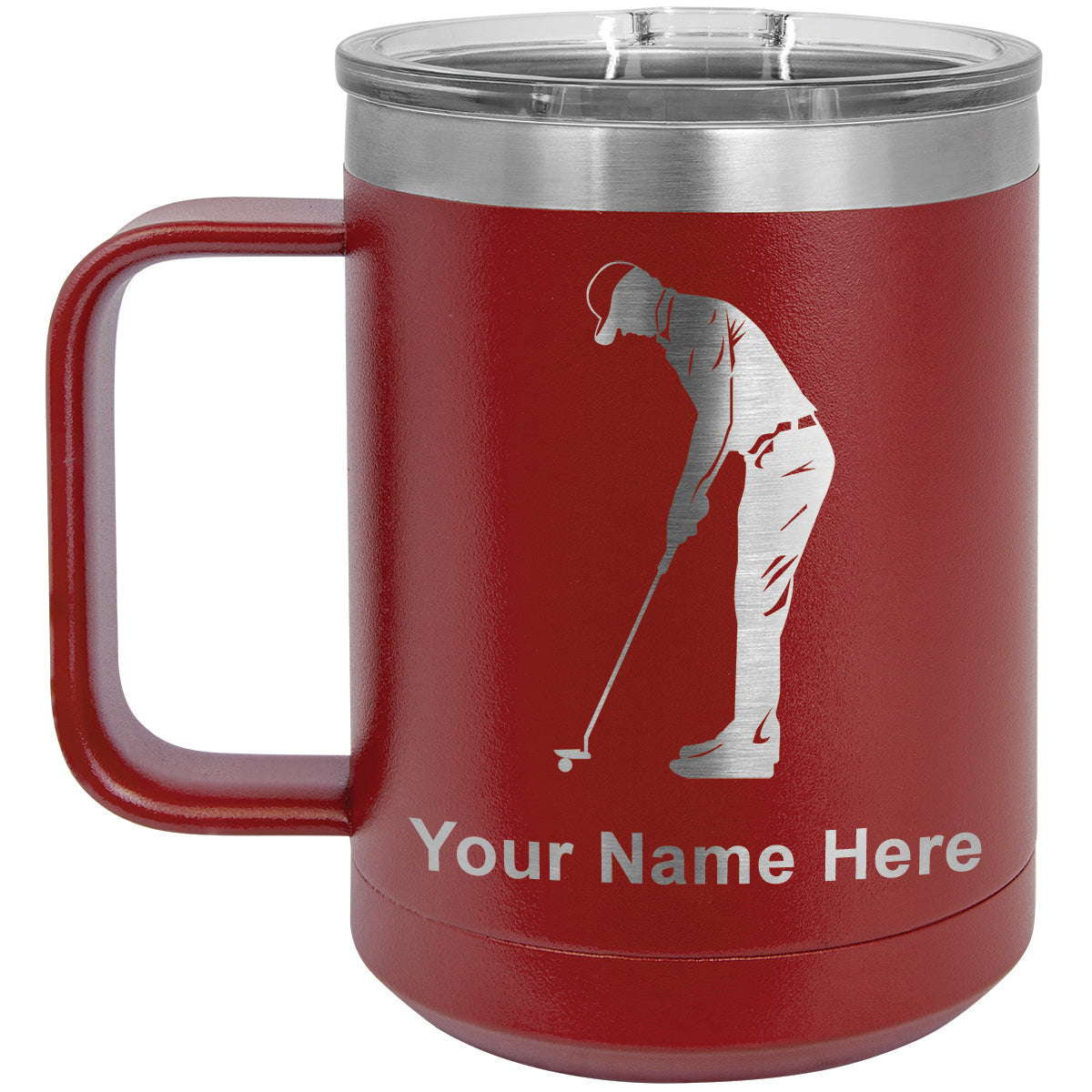 15oz Vacuum Insulated Coffee Mug, Golfer Putting, Personalized Engraving Included