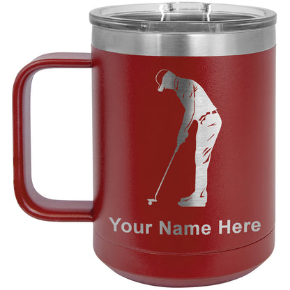 15oz Vacuum Insulated Coffee Mug, Golfer Putting, Personalized Engraving Included