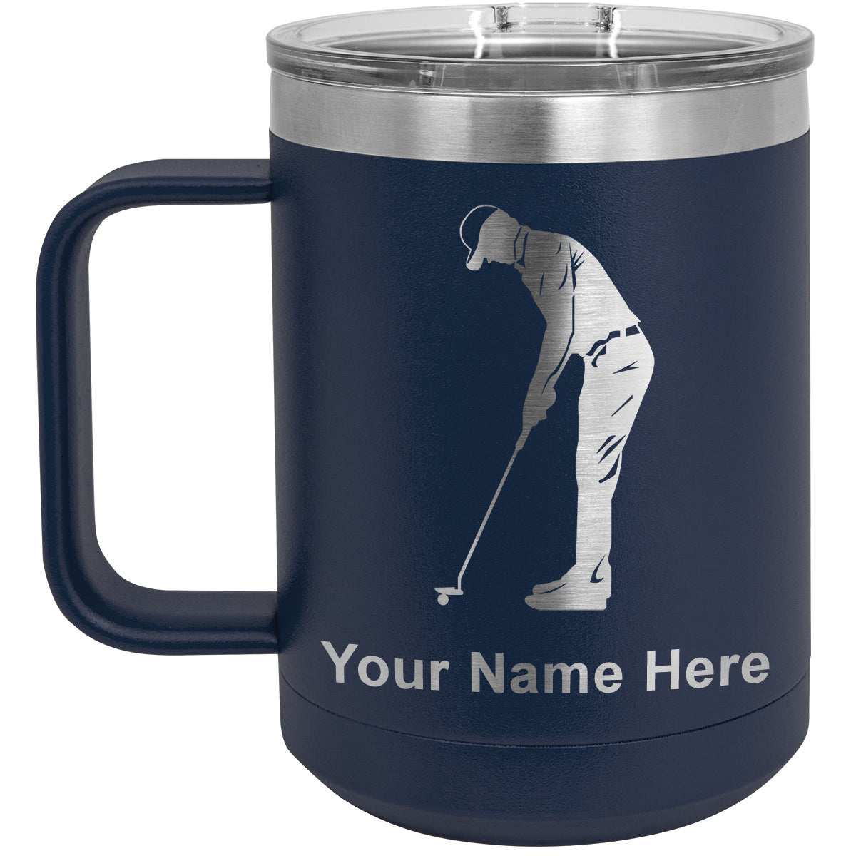 15oz Vacuum Insulated Coffee Mug, Golfer Putting, Personalized Engraving Included