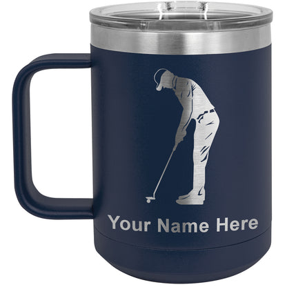 15oz Vacuum Insulated Coffee Mug, Golfer Putting, Personalized Engraving Included