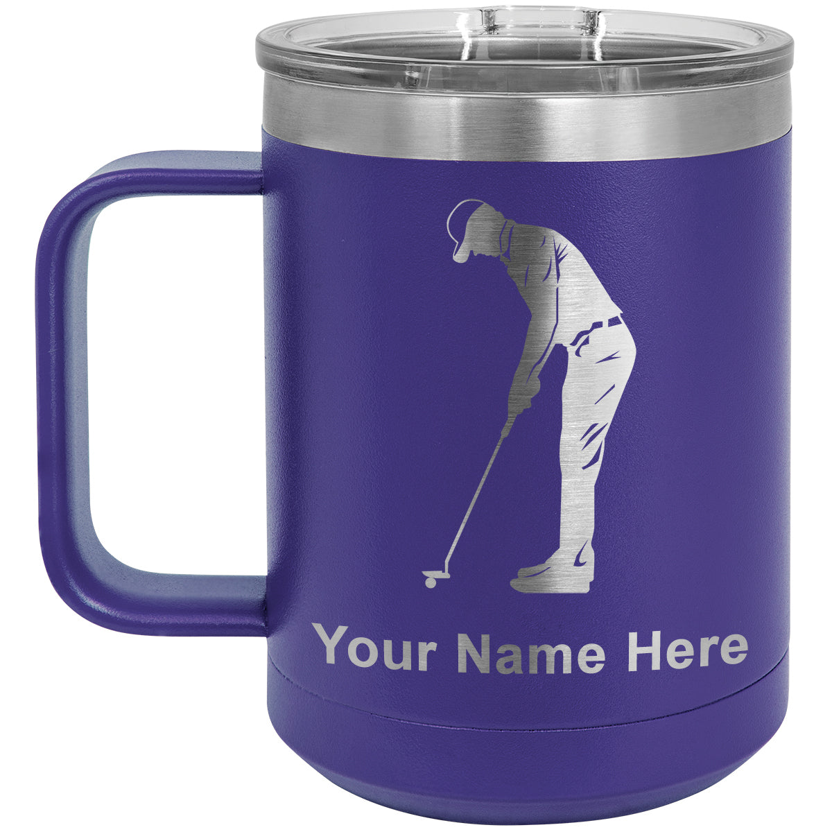 15oz Vacuum Insulated Coffee Mug, Golfer Putting, Personalized Engraving Included