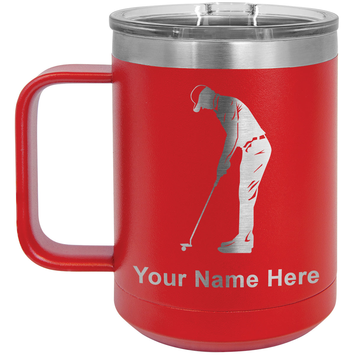 15oz Vacuum Insulated Coffee Mug, Golfer Putting, Personalized Engraving Included