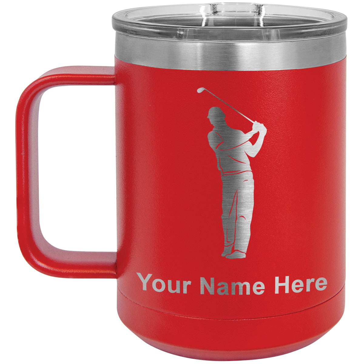 15oz Vacuum Insulated Coffee Mug, Golfer, Personalized Engraving Included