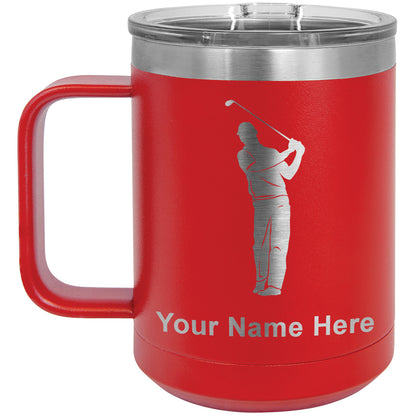 15oz Vacuum Insulated Coffee Mug, Golfer, Personalized Engraving Included