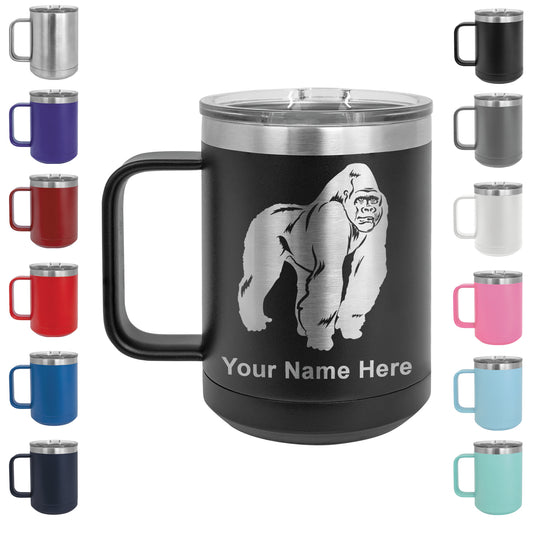 15oz Vacuum Insulated Coffee Mug, Gorilla, Personalized Engraving Included