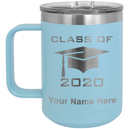 15oz Vacuum Insulated Coffee Mug, Grad Cap Class of 2020, 2021, 2022, 2023 2024, 2025, Personalized Engraving Included