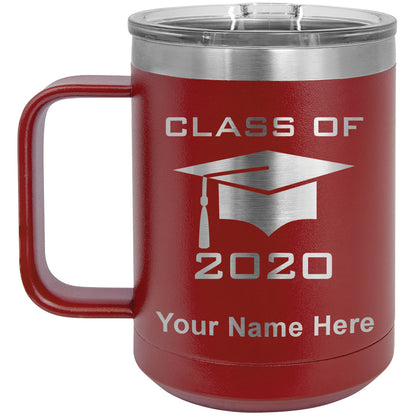 15oz Vacuum Insulated Coffee Mug, Grad Cap Class of 2020, 2021, 2022, 2023 2024, 2025, Personalized Engraving Included