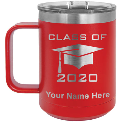 15oz Vacuum Insulated Coffee Mug, Grad Cap Class of 2020, 2021, 2022, 2023 2024, 2025, Personalized Engraving Included
