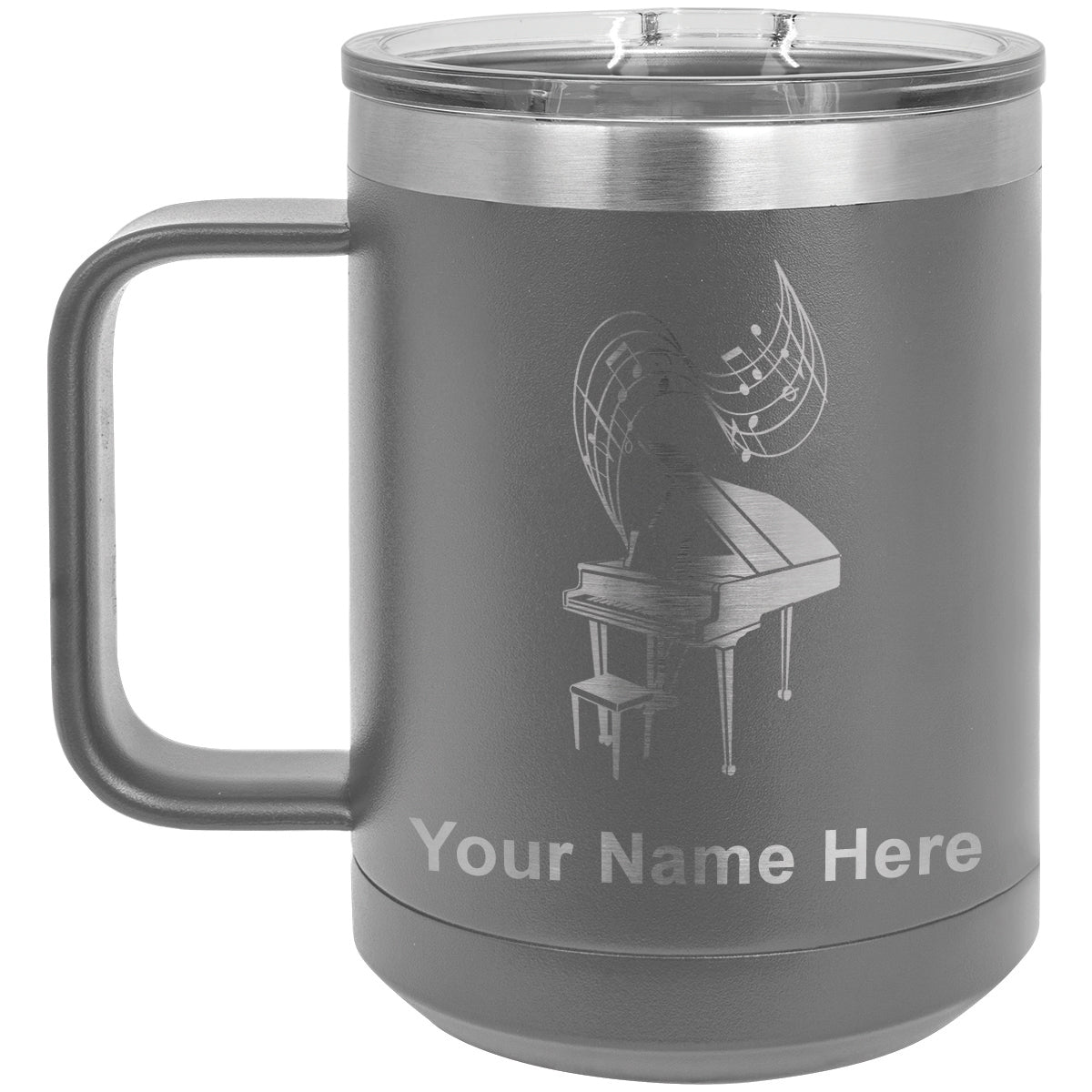 15oz Vacuum Insulated Coffee Mug, Grand Piano, Personalized Engraving Included