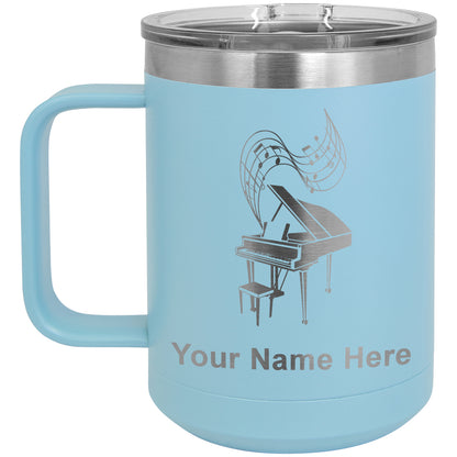 15oz Vacuum Insulated Coffee Mug, Grand Piano, Personalized Engraving Included