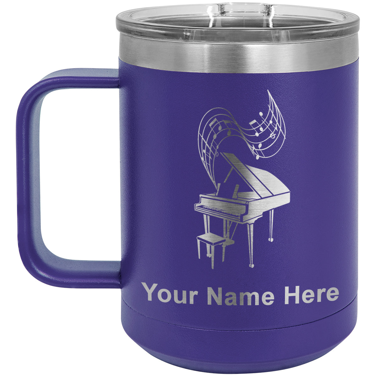 15oz Vacuum Insulated Coffee Mug, Grand Piano, Personalized Engraving Included