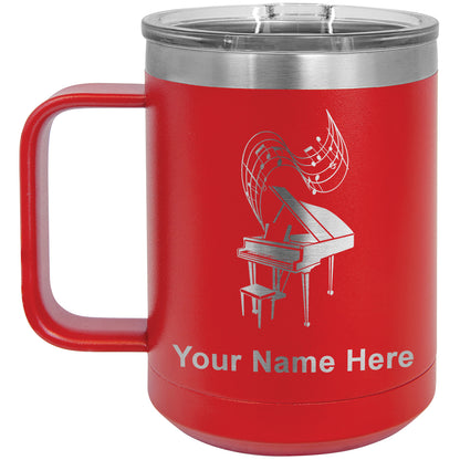 15oz Vacuum Insulated Coffee Mug, Grand Piano, Personalized Engraving Included