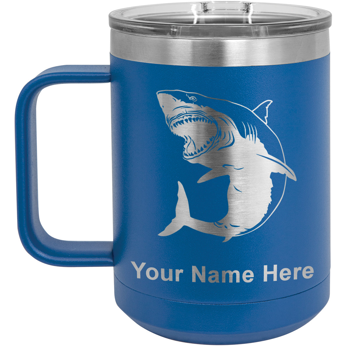 15oz Vacuum Insulated Coffee Mug, Great White Shark, Personalized Engraving Included