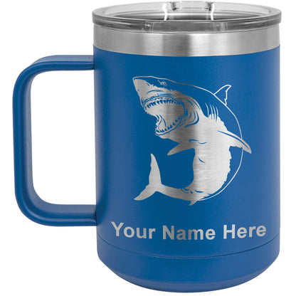 15oz Vacuum Insulated Coffee Mug, Great White Shark, Personalized Engraving Included