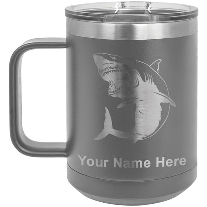 15oz Vacuum Insulated Coffee Mug, Great White Shark, Personalized Engraving Included