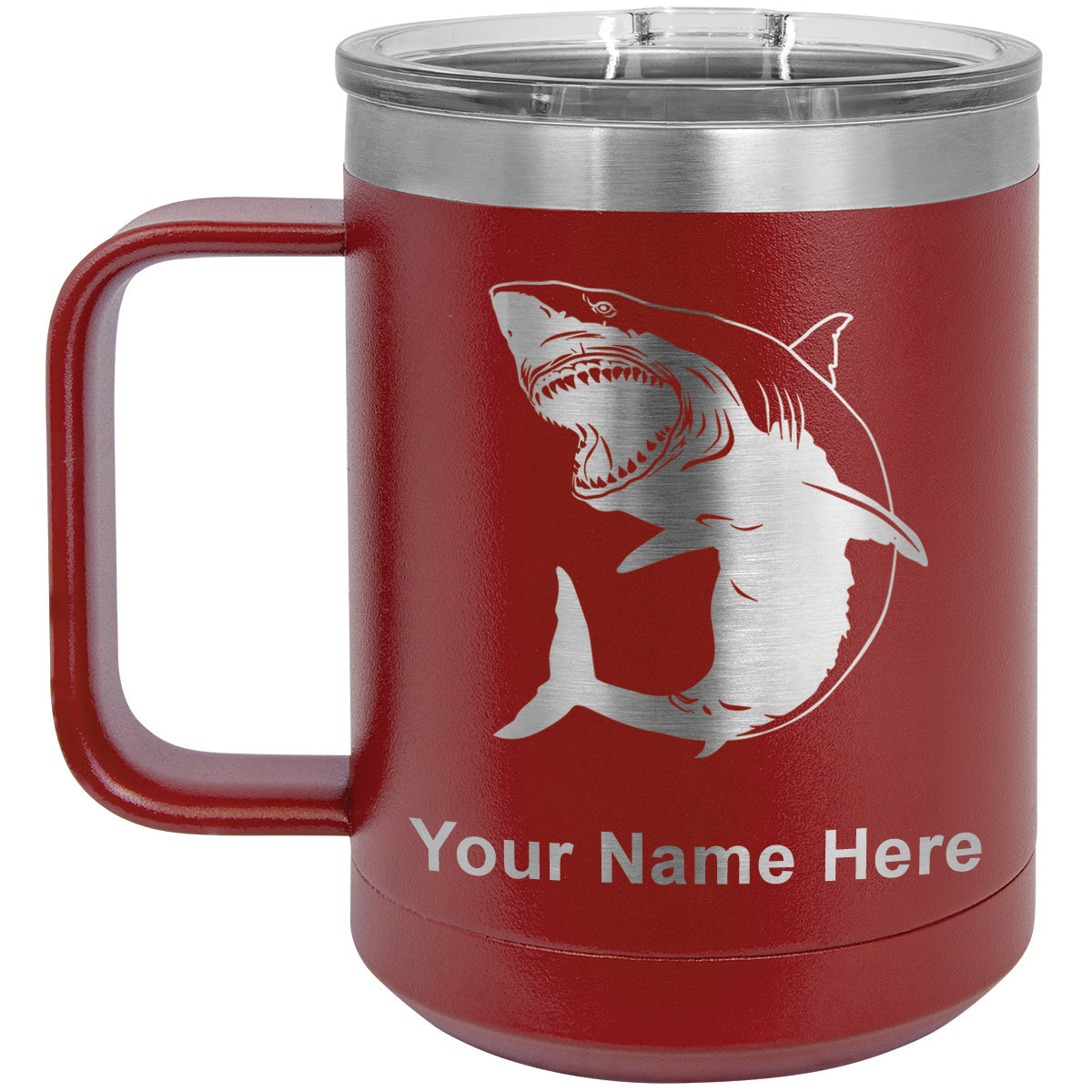15oz Vacuum Insulated Coffee Mug, Great White Shark, Personalized Engraving Included