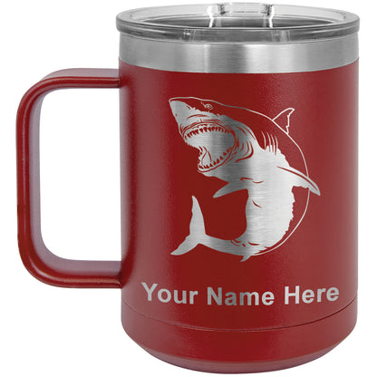 15oz Vacuum Insulated Coffee Mug, Great White Shark, Personalized Engraving Included