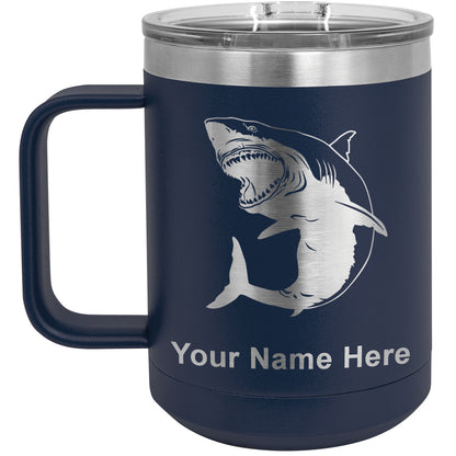 15oz Vacuum Insulated Coffee Mug, Great White Shark, Personalized Engraving Included