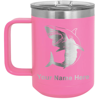 15oz Vacuum Insulated Coffee Mug, Great White Shark, Personalized Engraving Included