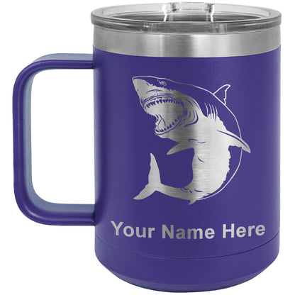 15oz Vacuum Insulated Coffee Mug, Great White Shark, Personalized Engraving Included