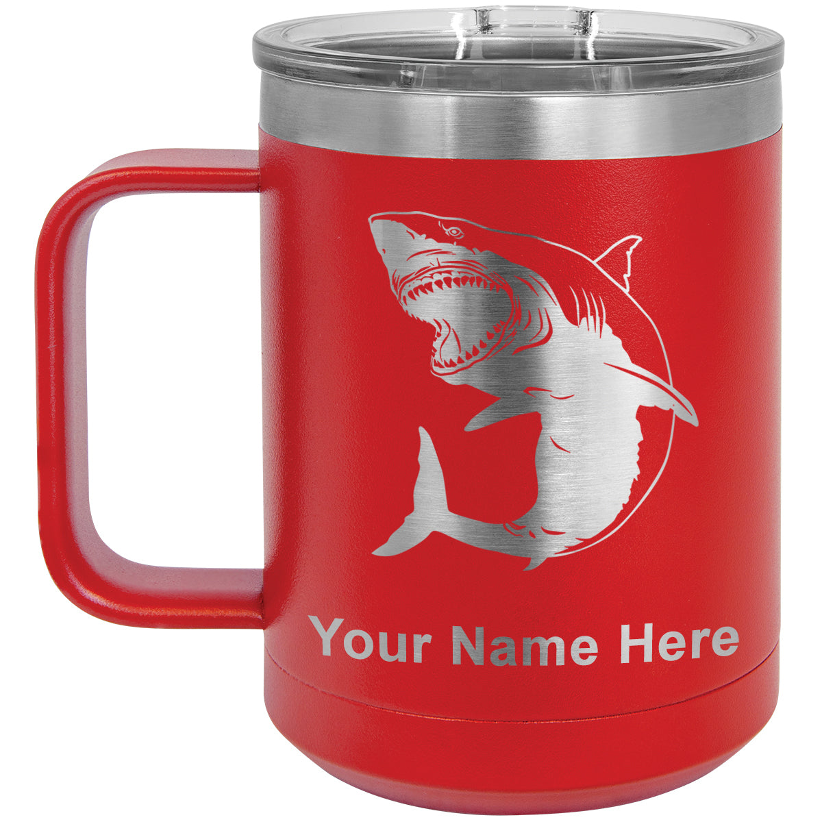 15oz Vacuum Insulated Coffee Mug, Great White Shark, Personalized Engraving Included