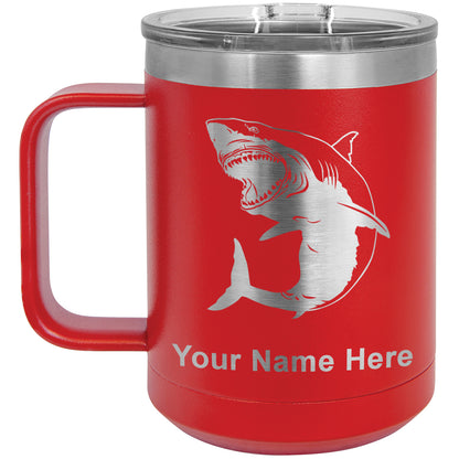 15oz Vacuum Insulated Coffee Mug, Great White Shark, Personalized Engraving Included