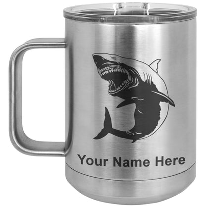 15oz Vacuum Insulated Coffee Mug, Great White Shark, Personalized Engraving Included
