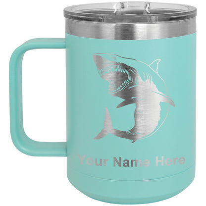 15oz Vacuum Insulated Coffee Mug, Great White Shark, Personalized Engraving Included