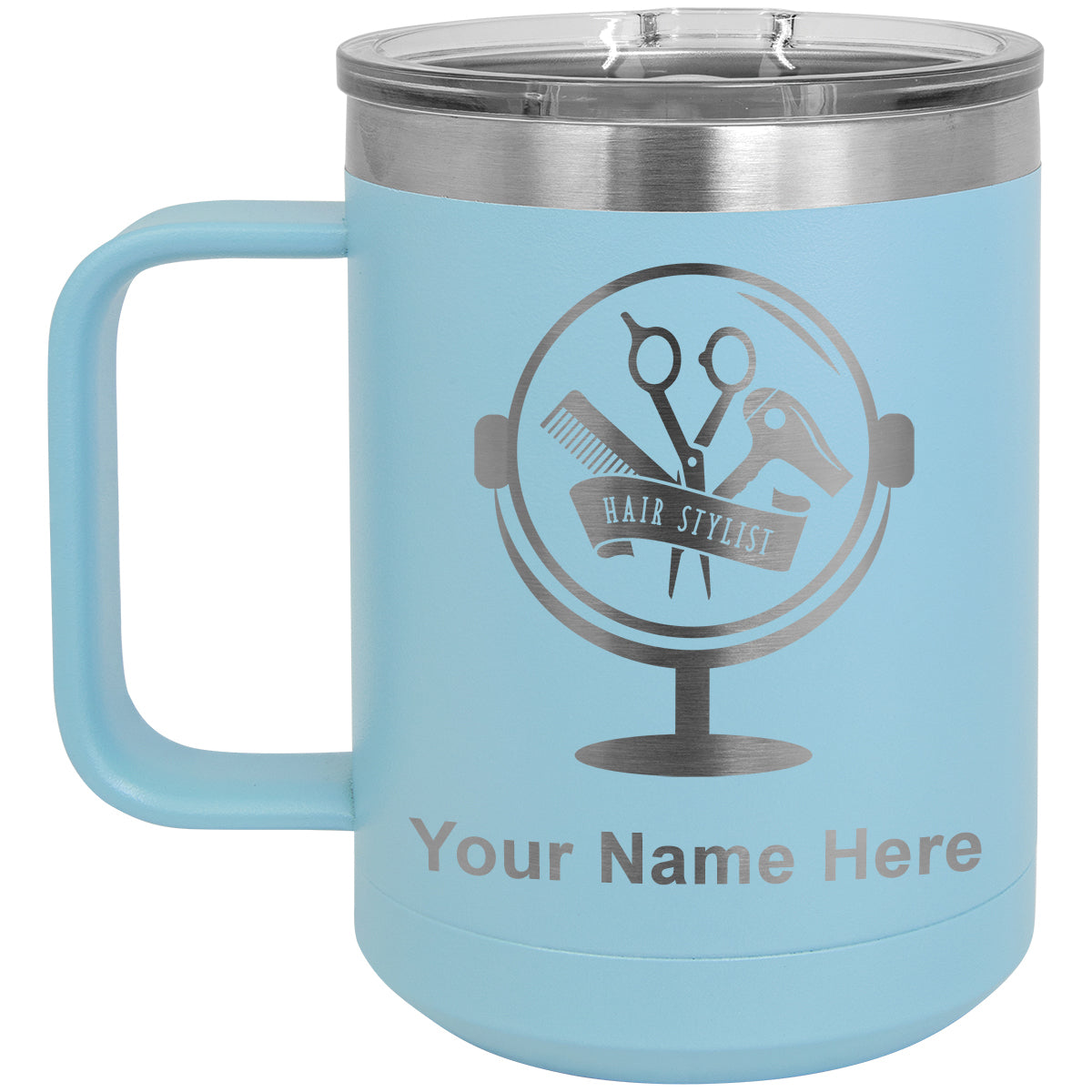 15oz Vacuum Insulated Coffee Mug, Hair Stylist, Personalized Engraving Included