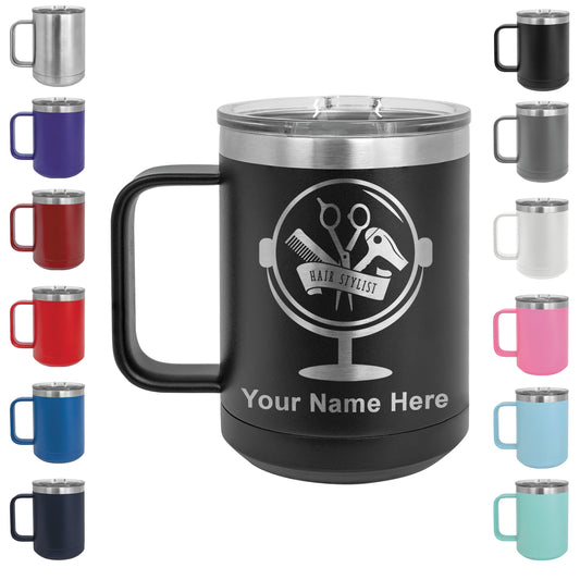 15oz Vacuum Insulated Coffee Mug, Hair Stylist, Personalized Engraving Included