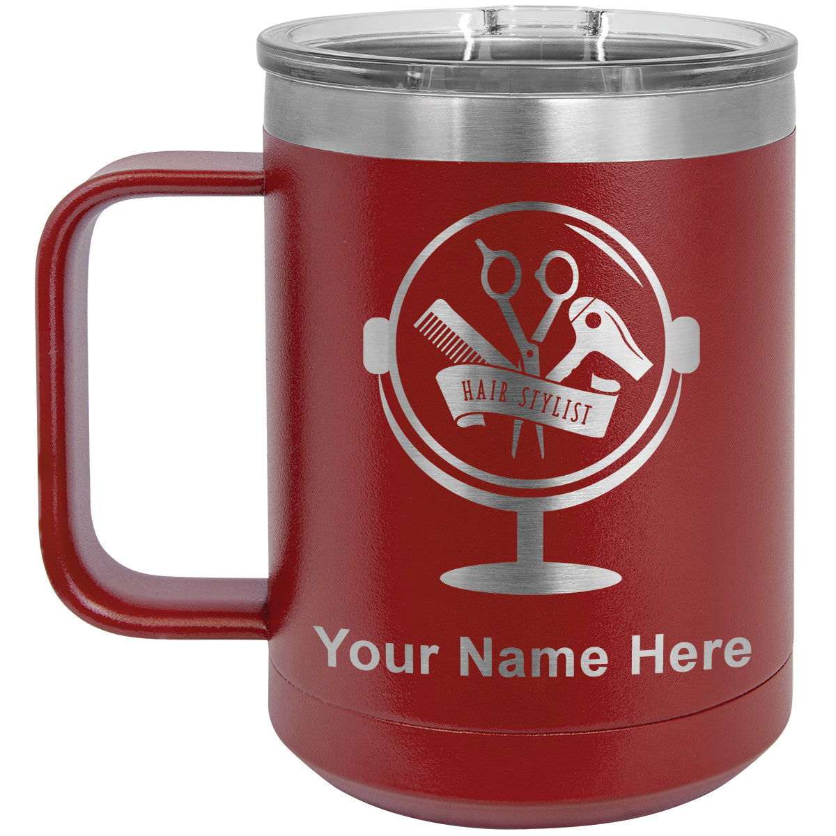 15oz Vacuum Insulated Coffee Mug, Hair Stylist, Personalized Engraving Included