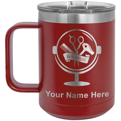 15oz Vacuum Insulated Coffee Mug, Hair Stylist, Personalized Engraving Included
