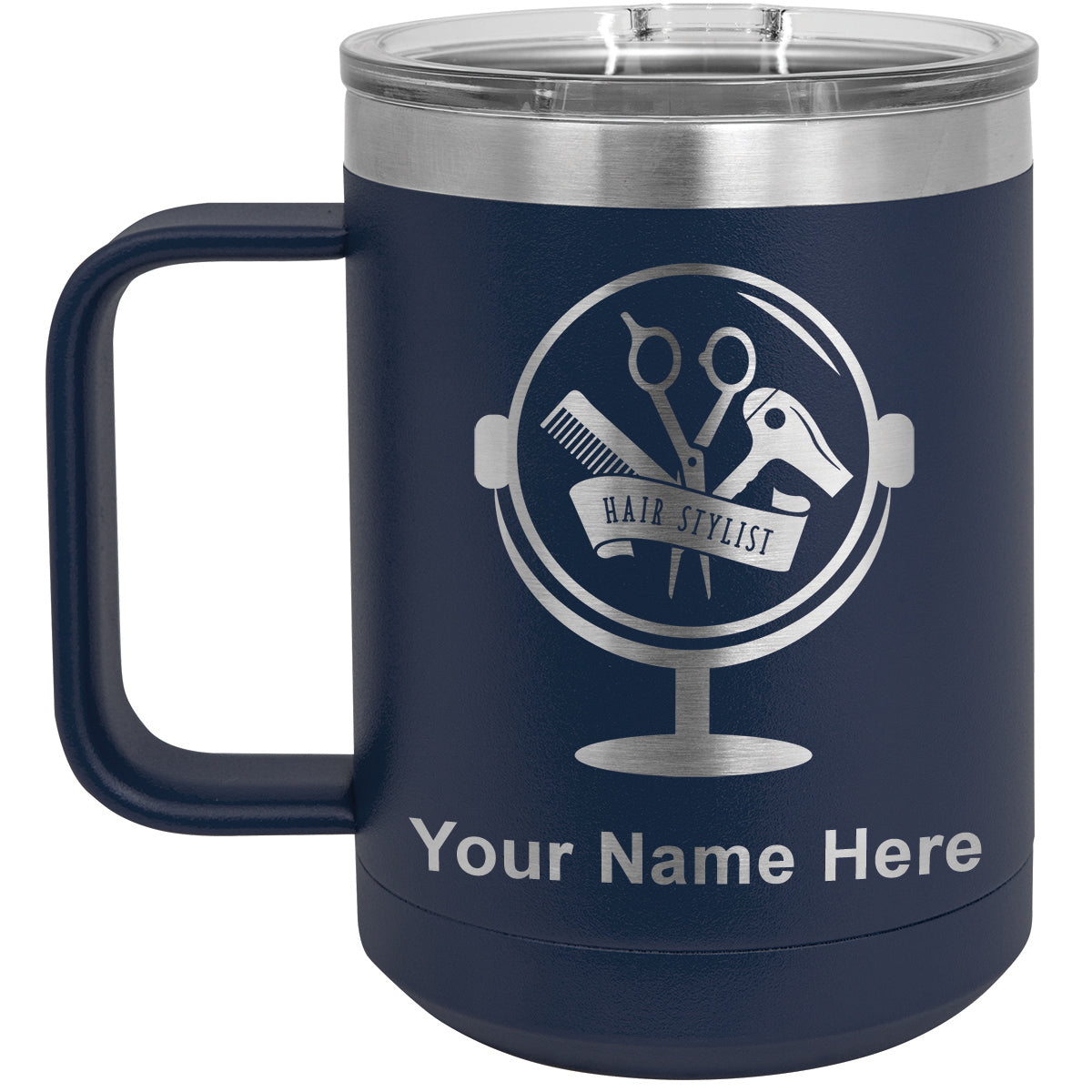 15oz Vacuum Insulated Coffee Mug, Hair Stylist, Personalized Engraving Included