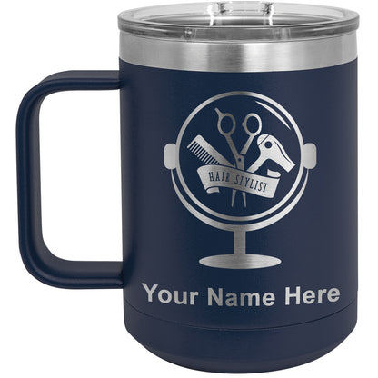 15oz Vacuum Insulated Coffee Mug, Hair Stylist, Personalized Engraving Included