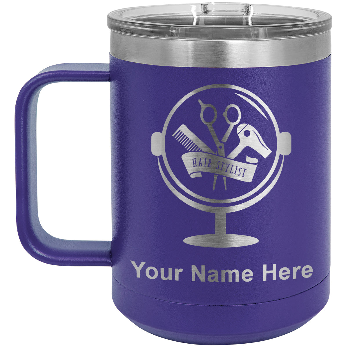 15oz Vacuum Insulated Coffee Mug, Hair Stylist, Personalized Engraving Included