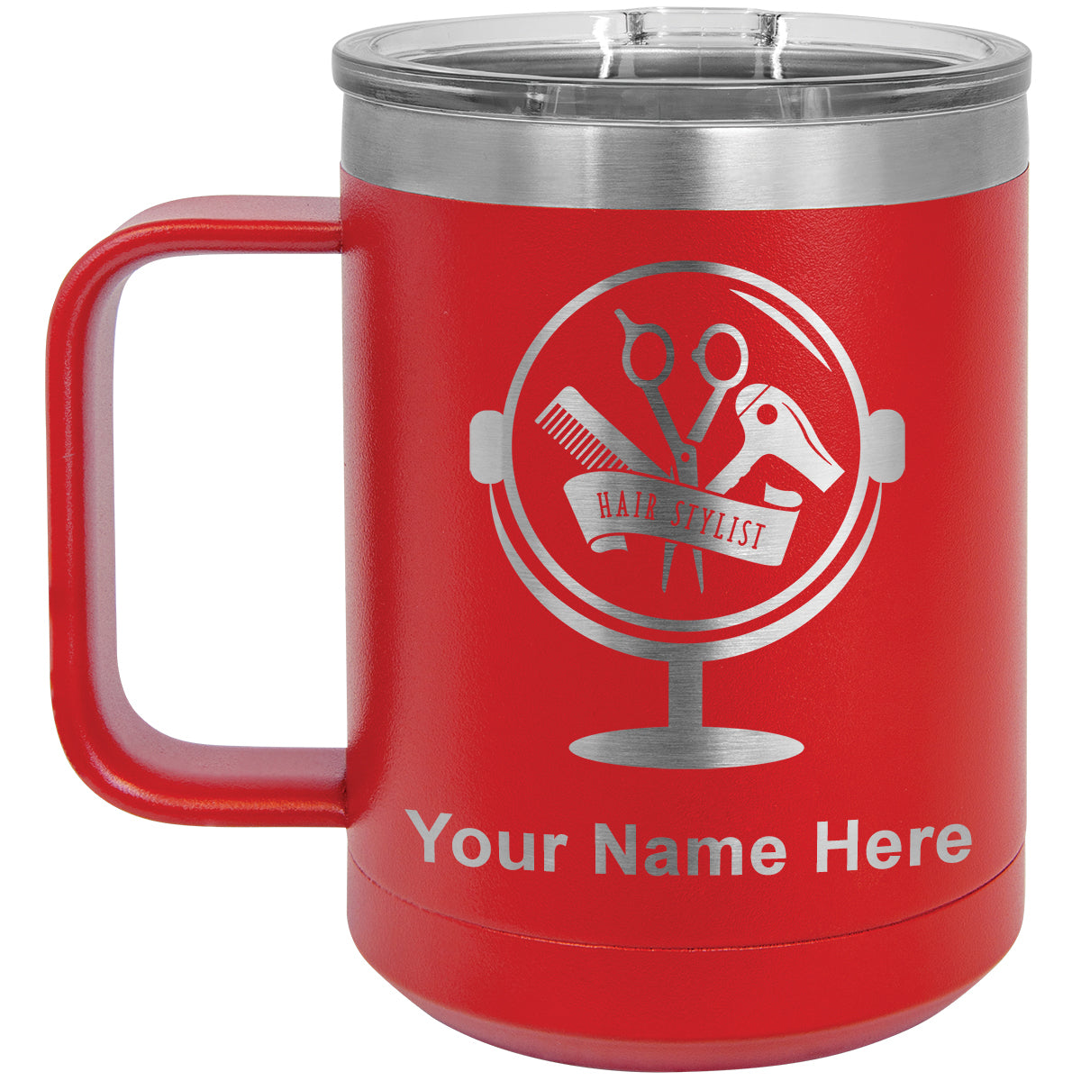 15oz Vacuum Insulated Coffee Mug, Hair Stylist, Personalized Engraving Included