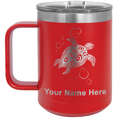15oz Vacuum Insulated Coffee Mug, Hawaiian Sea Turtle, Personalized Engraving Included