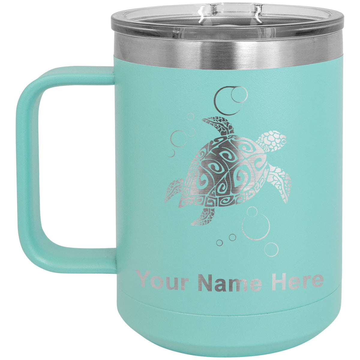 15oz Vacuum Insulated Coffee Mug, Hawaiian Sea Turtle, Personalized Engraving Included