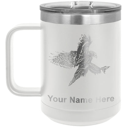 15oz Vacuum Insulated Coffee Mug, Hawk, Personalized Engraving Included