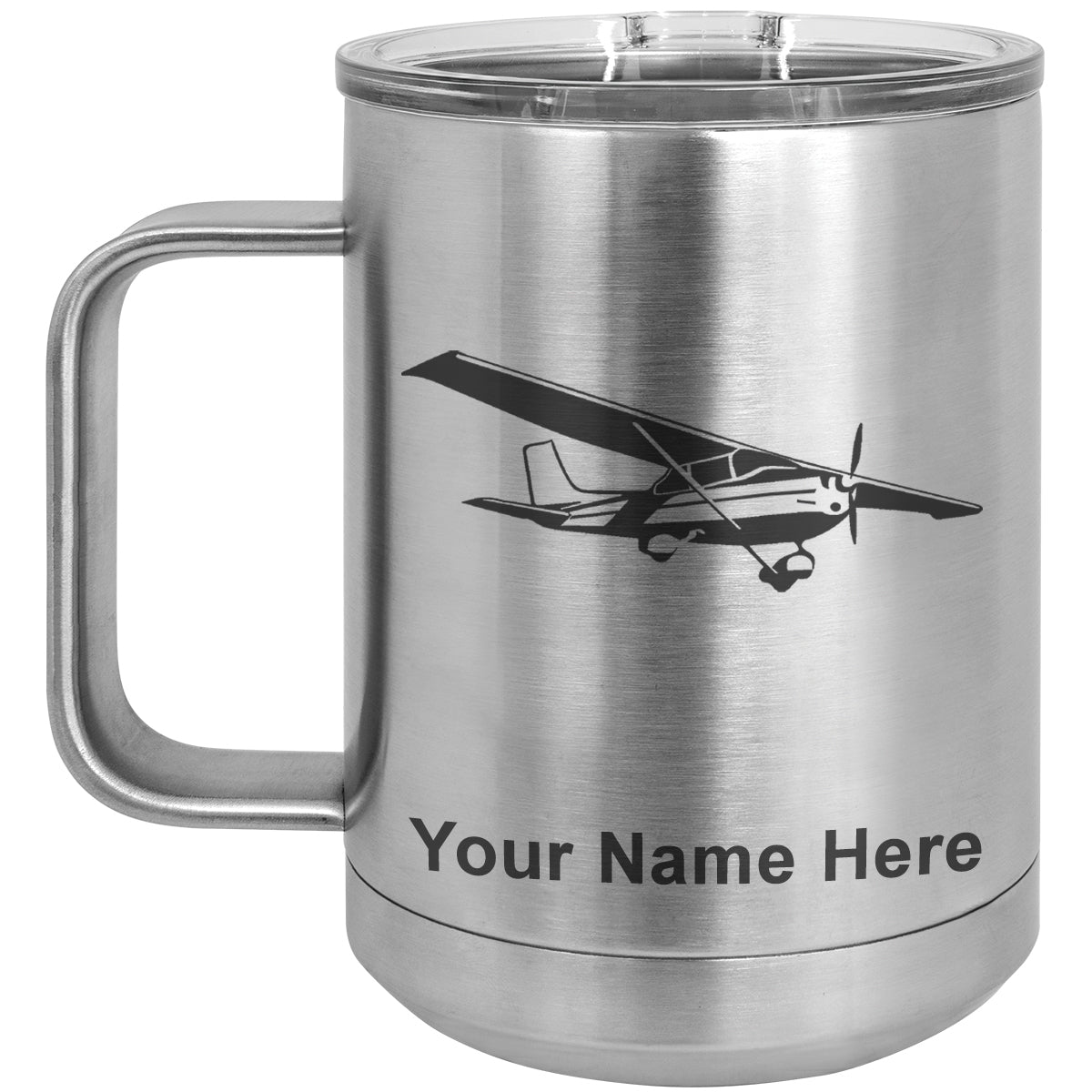 15oz Vacuum Insulated Coffee Mug, High Wing Airplane, Personalized Engraving Included