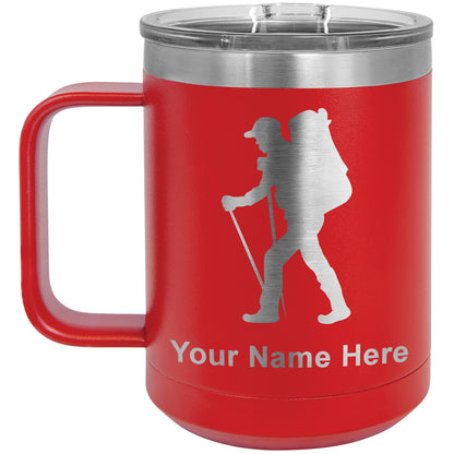 15oz Vacuum Insulated Coffee Mug, Hiker Man, Personalized Engraving Included