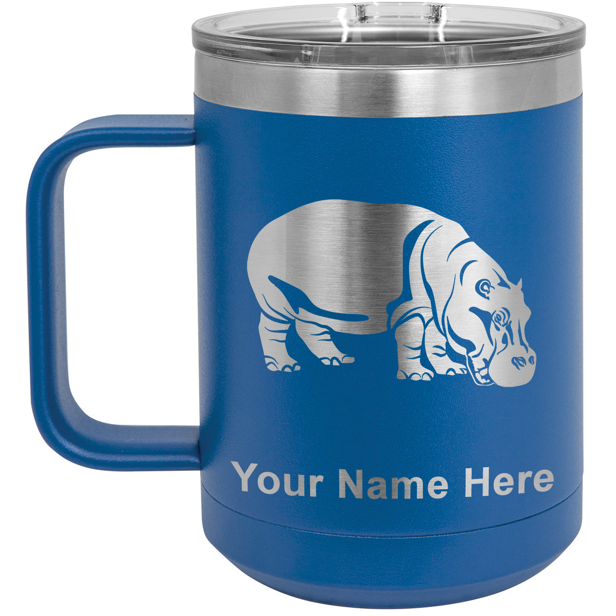15oz Vacuum Insulated Coffee Mug, Hippopotamus, Personalized Engraving Included