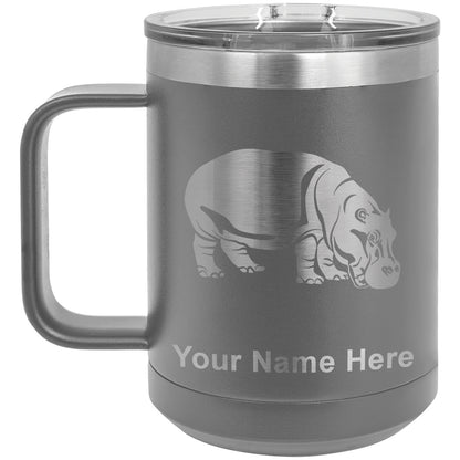 15oz Vacuum Insulated Coffee Mug, Hippopotamus, Personalized Engraving Included