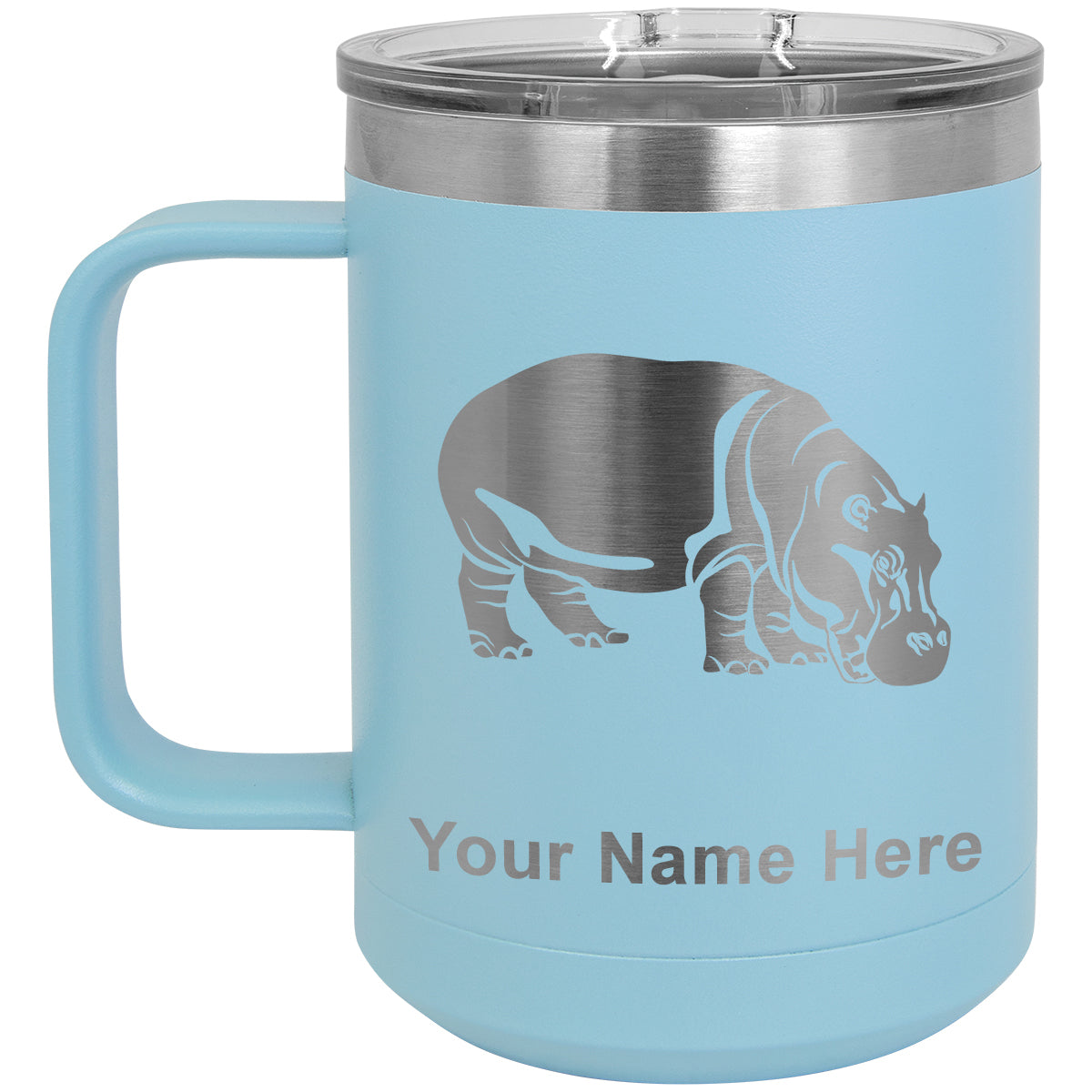15oz Vacuum Insulated Coffee Mug, Hippopotamus, Personalized Engraving Included