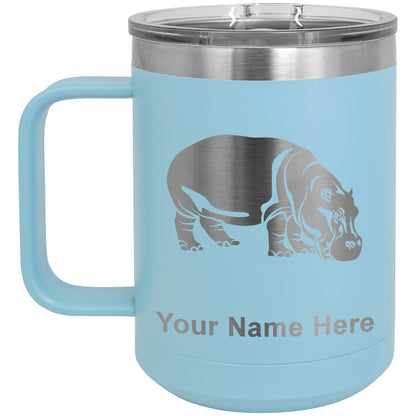 15oz Vacuum Insulated Coffee Mug, Hippopotamus, Personalized Engraving Included